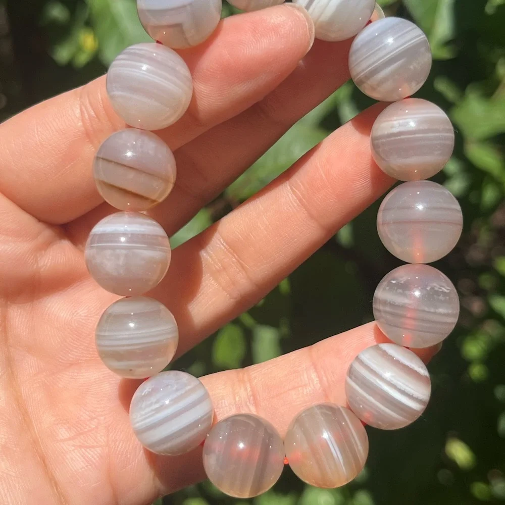 14mm stretchable grey banded Yanyuan agate‎ bracelet 1524